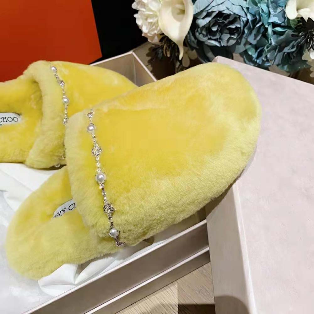 Jimmy Choo Women Aliette Flat Mimosa Shearling Slippers-Yellow - image 4