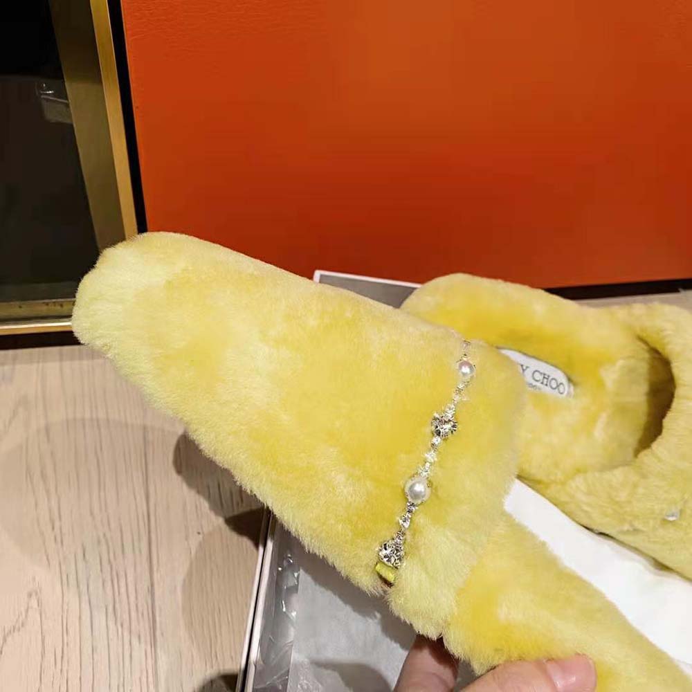 Jimmy Choo Women Aliette Flat Mimosa Shearling Slippers-Yellow - image 6
