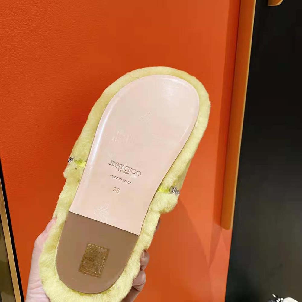 Jimmy Choo Women Aliette Flat Mimosa Shearling Slippers-Yellow - image 7