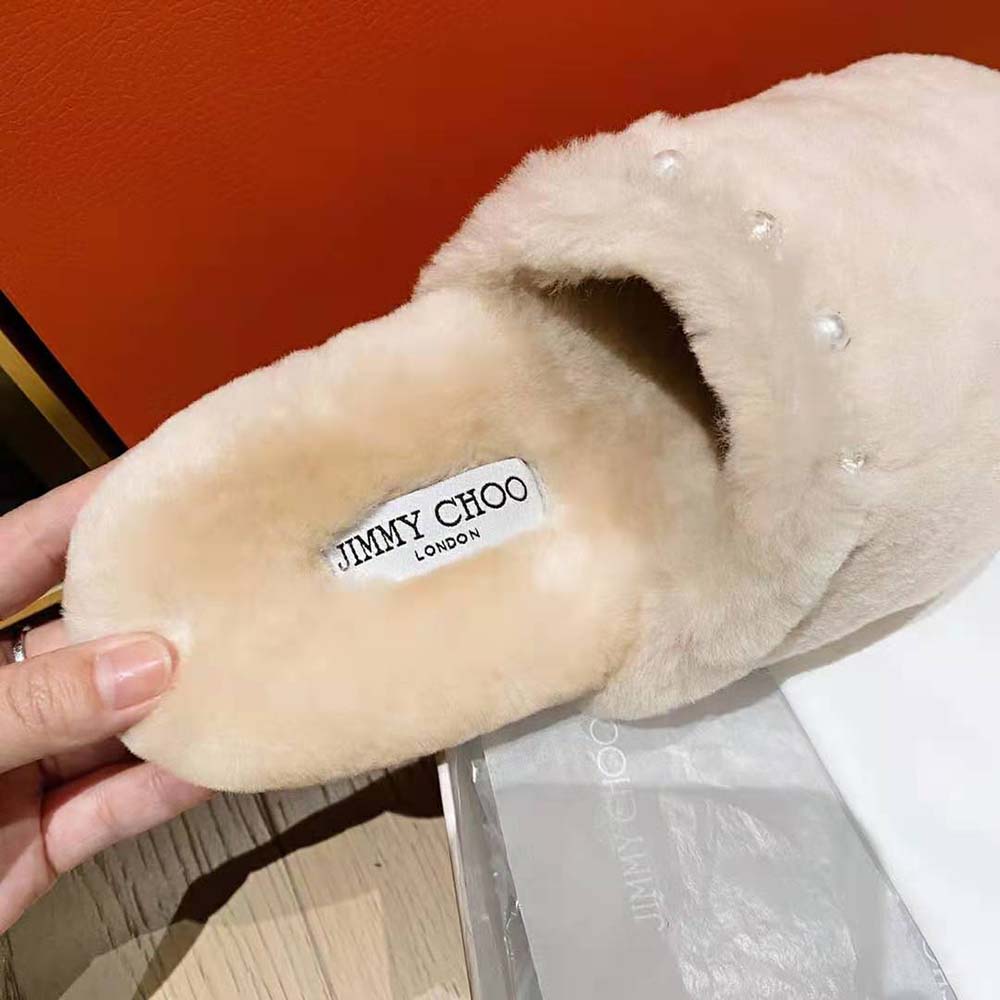 Jimmy Choo Women Aliette Flat Natural Shearling Slippers-Beige - image 6