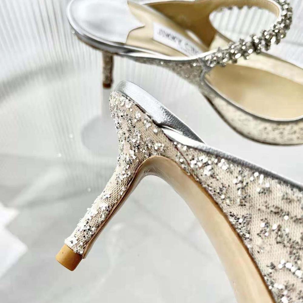 Jimmy Choo Women BING 100 Silver Glitter Tulle Mules with Crystal Strap - image 8