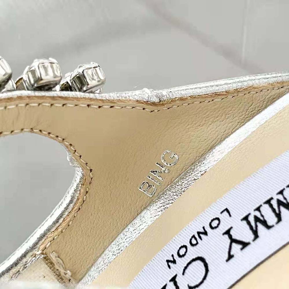 Jimmy Choo Women BING 100 Silver Glitter Tulle Mules with Crystal Strap - image 7