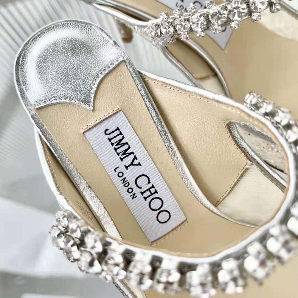 Jimmy Choo Women BING 100 Silver Glitter Tulle Mules with Crystal Strap - image 6