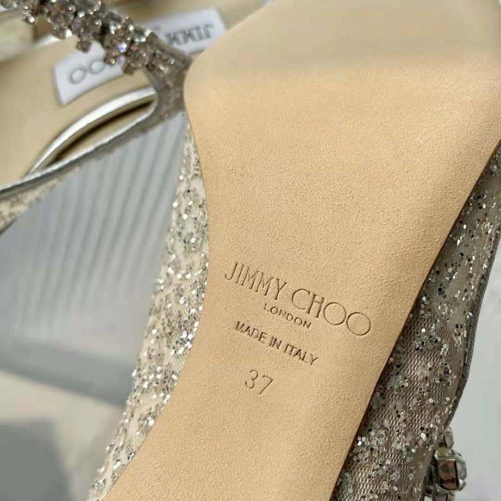 Jimmy Choo Women BING 100 Silver Glitter Tulle Mules with Crystal Strap - image 9