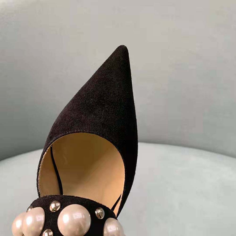 Jimmy Choo Women Breslin 100 Black Suede Slingbacks with Pearl and Stud Embellishment - image 8