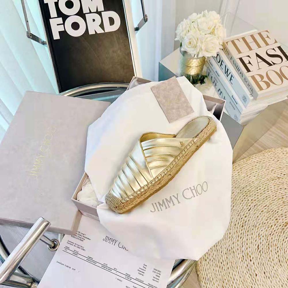 Jimmy Choo Women DES Flats Champagne Metallic Nappa Espadrille - image 10