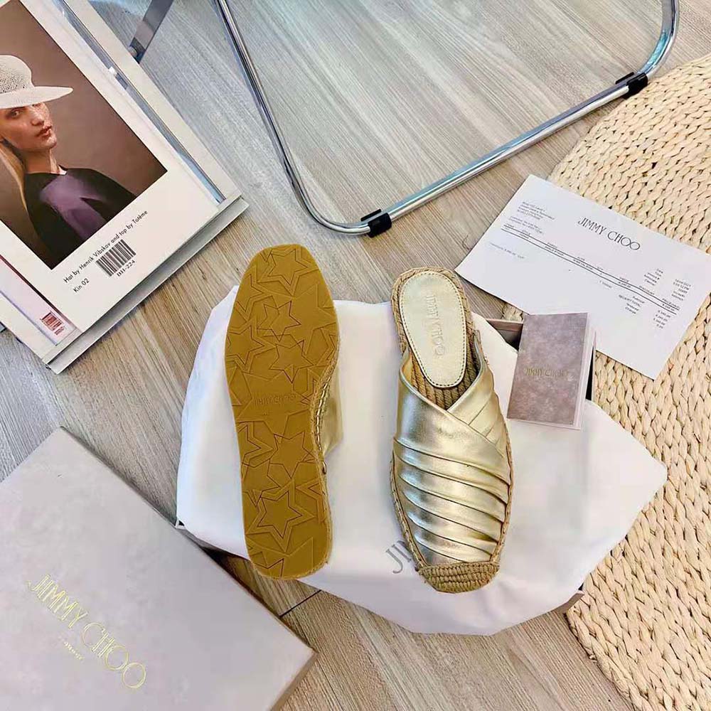 Jimmy Choo Women DES Flats Champagne Metallic Nappa Espadrille - image 8