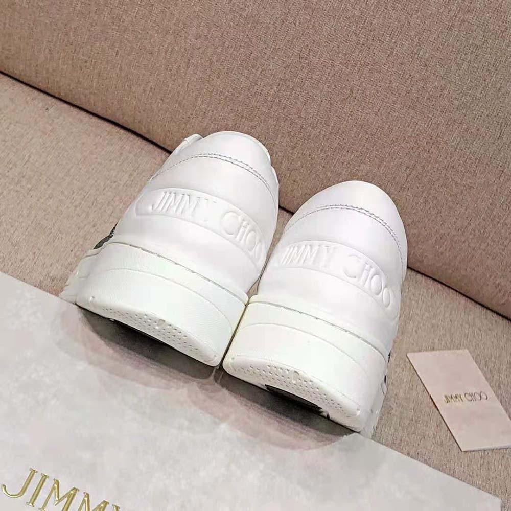 Jimmy Choo Women Hawaii/f White Calf Leather Lace-Up Trainers with Glitter Stripe - image 6