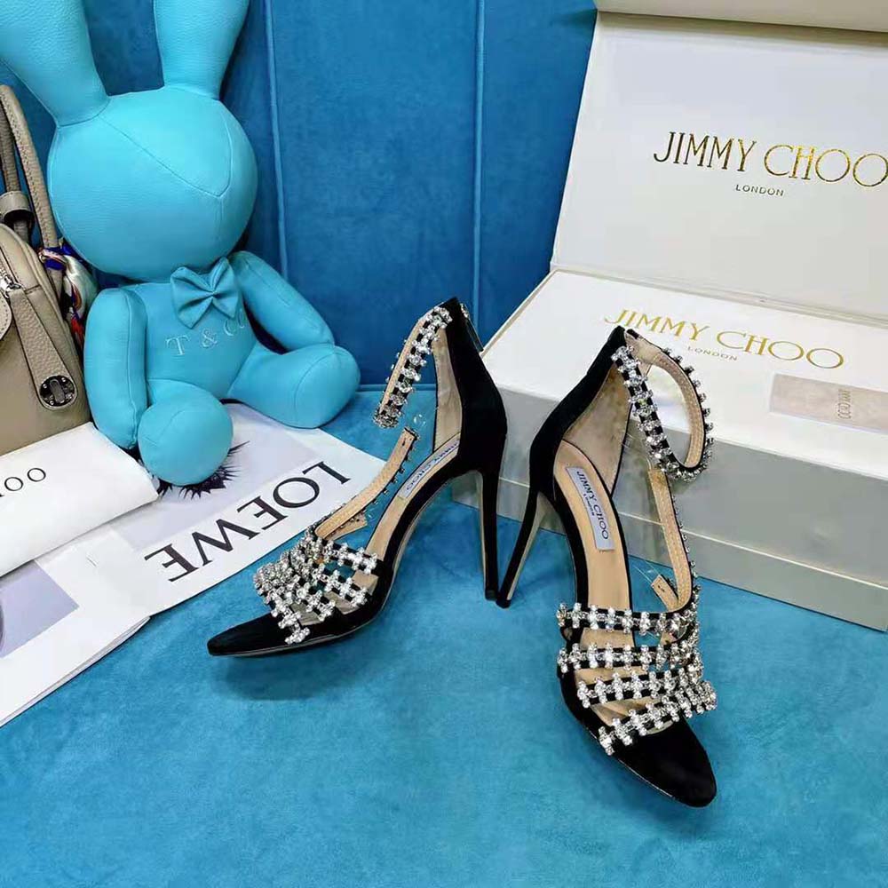 Jimmy Choo Women Josefine 100 Black Suede Sandals with Crystal Embellishment - image 5
