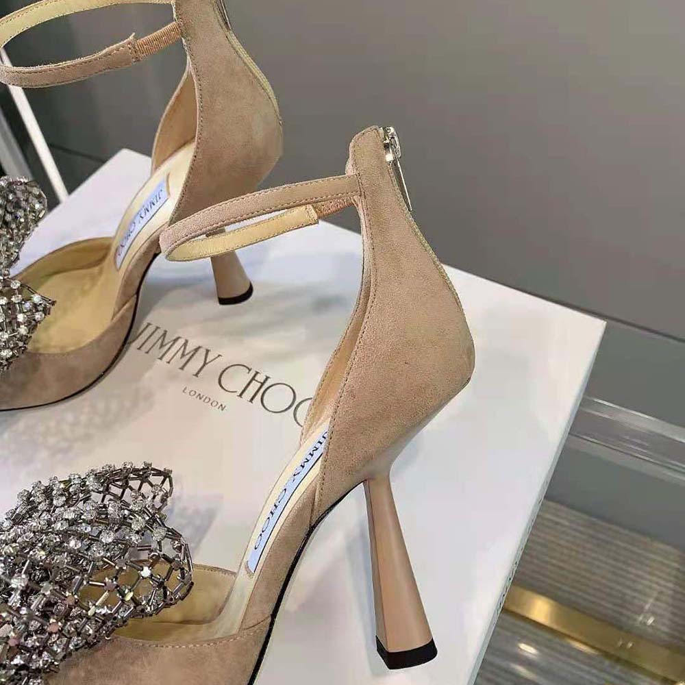 Jimmy Choo Women Mana 100 Ballet Pink Suede Sandals with Crystal Bow Clasp - image 10