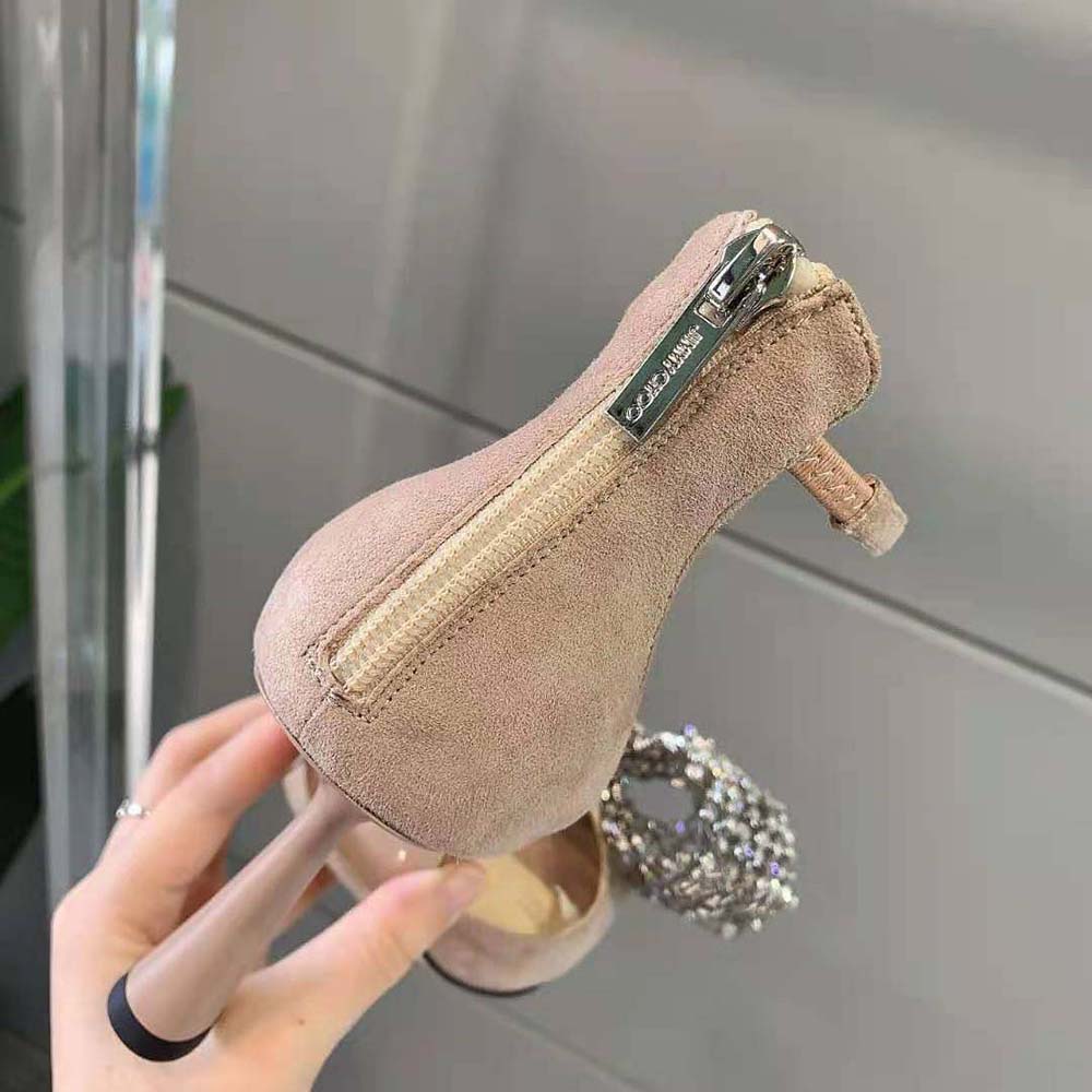 Jimmy Choo Women Mana 100 Ballet Pink Suede Sandals with Crystal Bow Clasp - image 7