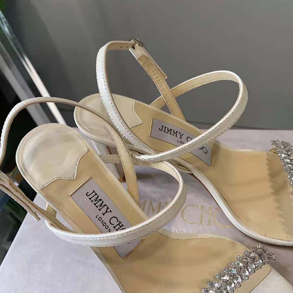 Jimmy Choo Women Meira 85 Latte Nappa Sandals with Leaf Crystal Embellishment - image 5