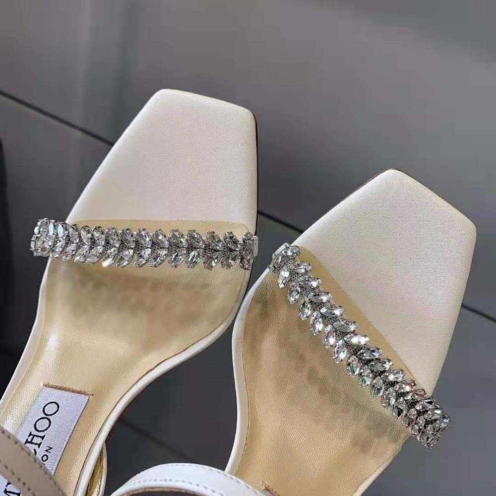 Jimmy Choo Women Meira 85 Latte Nappa Sandals with Leaf Crystal Embellishment - image 7