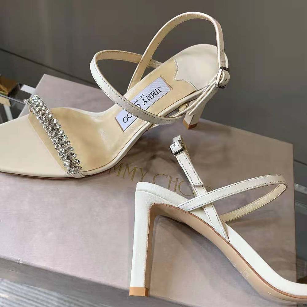 Jimmy Choo Women Meira 85 Latte Nappa Sandals with Leaf Crystal Embellishment - image 6