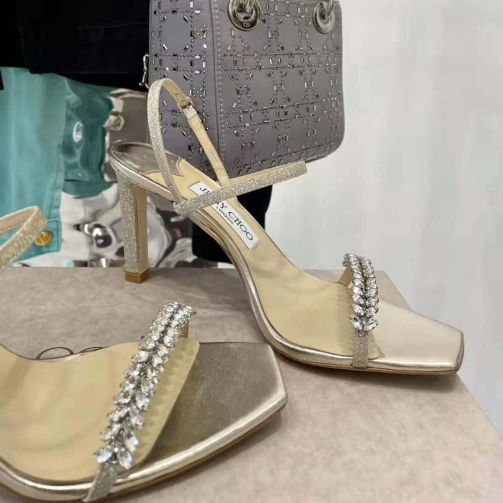 Jimmy Choo Women Meira 85 Platinum Lce Dusty Glitter Sandals - image 8