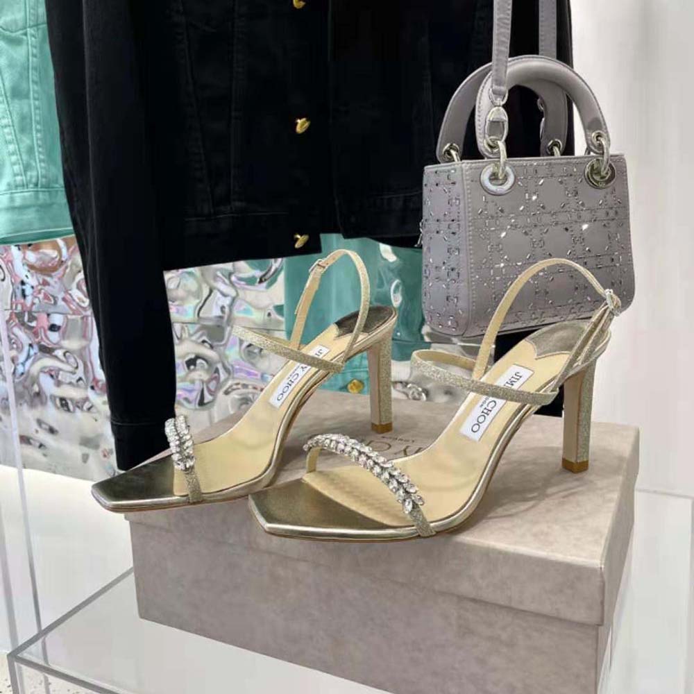 Jimmy Choo Women Meira 85 Platinum Lce Dusty Glitter Sandals - image 4