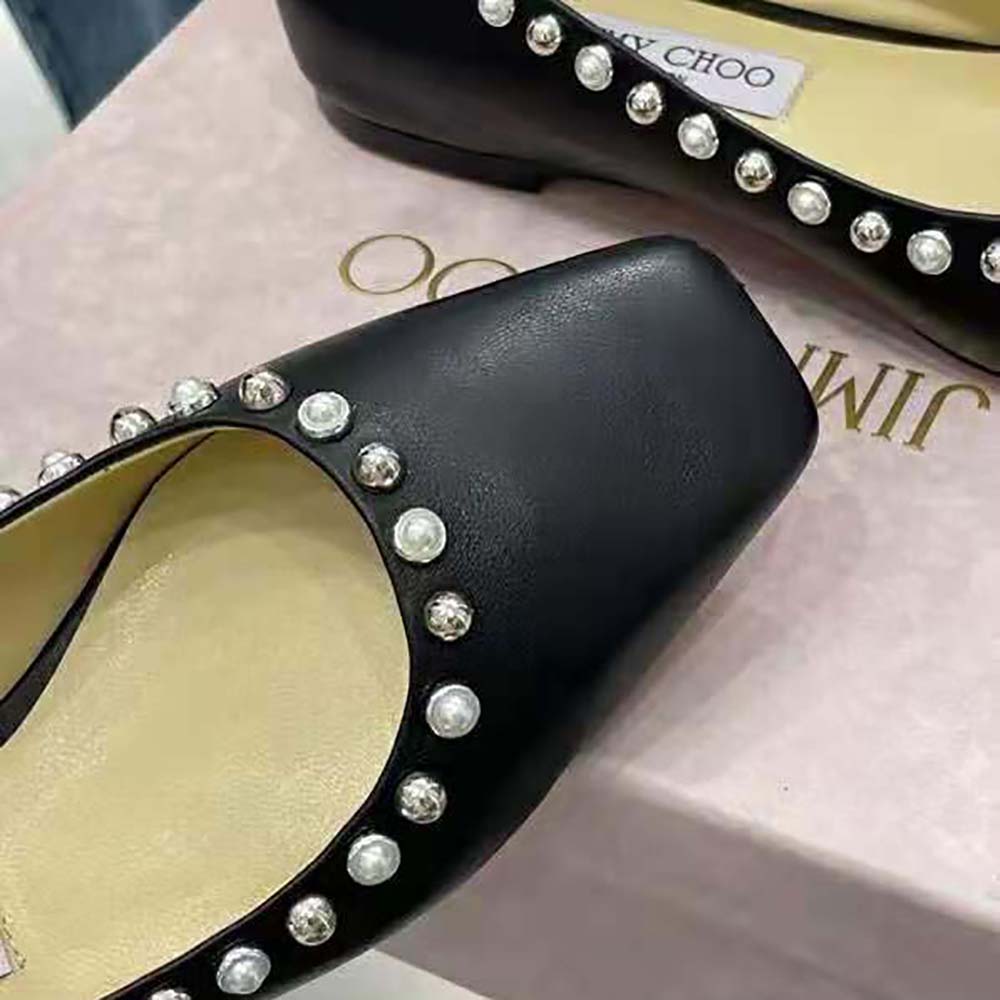 Jimmy Choo Women Mirele Flat Black Nappa Leather Flats with Pearl Outline - image 7