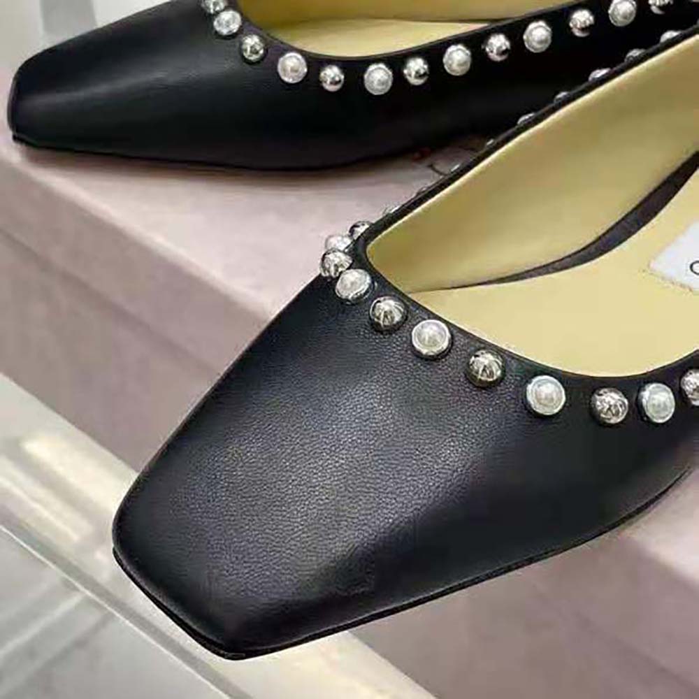 Jimmy Choo Women Mirele Flat Black Nappa Leather Flats with Pearl Outline - image 6