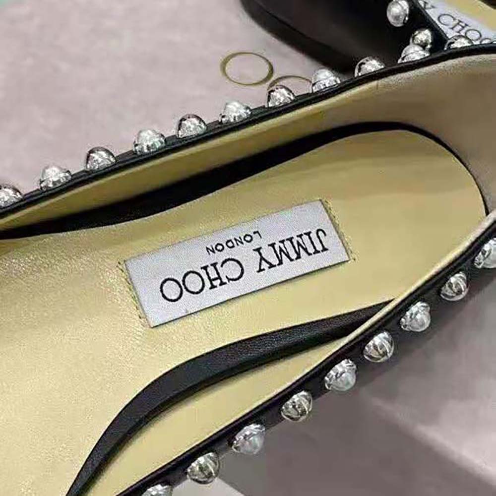 Jimmy Choo Women Mirele Flat Black Nappa Leather Flats with Pearl Outline - image 8