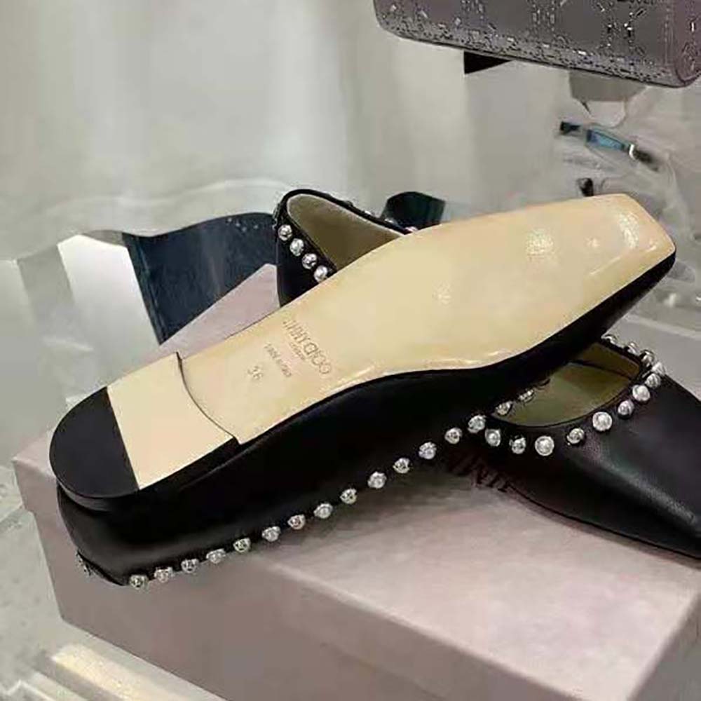 Jimmy Choo Women Mirele Flat Black Nappa Leather Flats with Pearl Outline - image 4