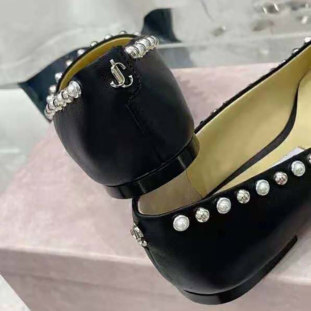 Jimmy Choo Women Mirele Flat Black Nappa Leather Flats with Pearl Outline - image 5
