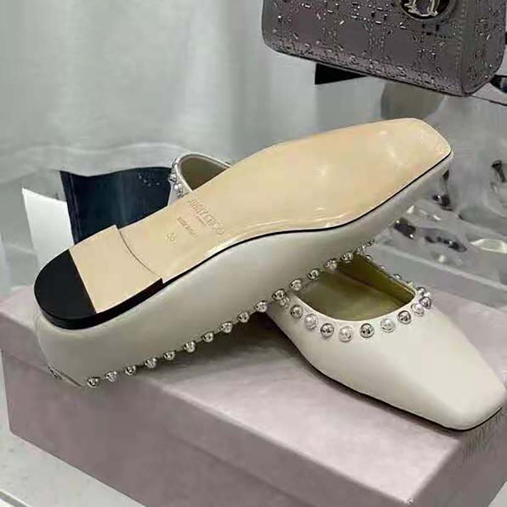 Jimmy Choo Women Mirele Flat Latte Nappa Leather Flats with Pearl Outline - image 9