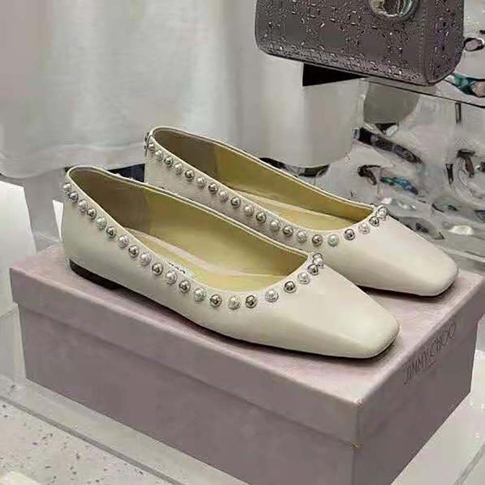 Close-up of pearl outline on Jimmy Choo Women Mirele Flats