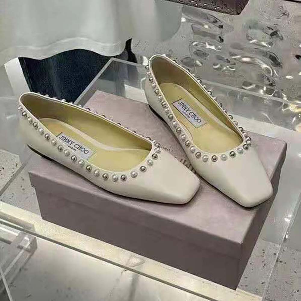 Jimmy Choo Women Mirele Flat Latte Nappa Leather Flats with Pearl Outline - image 4