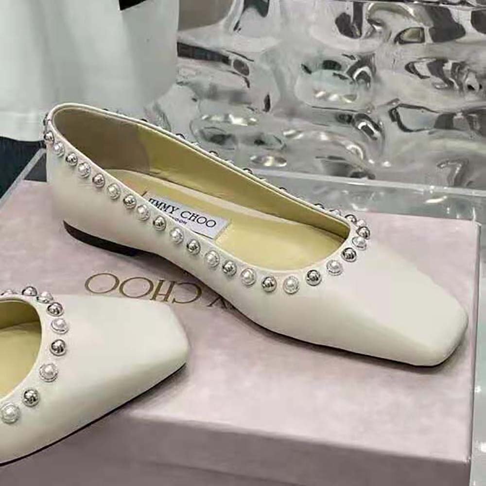 Jimmy Choo Women Mirele Flat Latte Nappa Leather Flats with Pearl Outline - image 6
