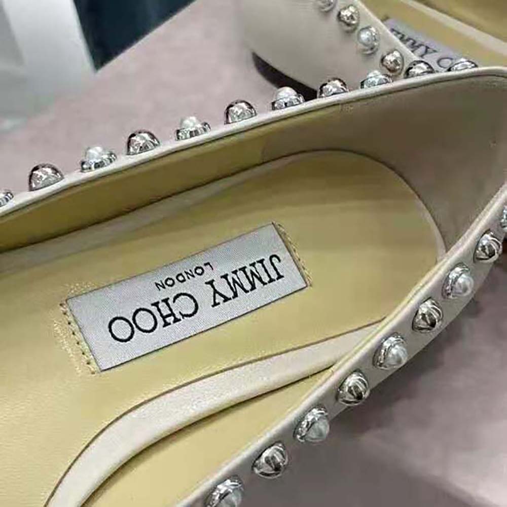 Jimmy Choo Women Mirele Flat Latte Nappa Leather Flats with Pearl Outline - image 8