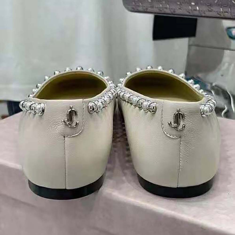 Jimmy Choo Women Mirele Flat Latte Nappa Leather Flats with Pearl Outline - image 5