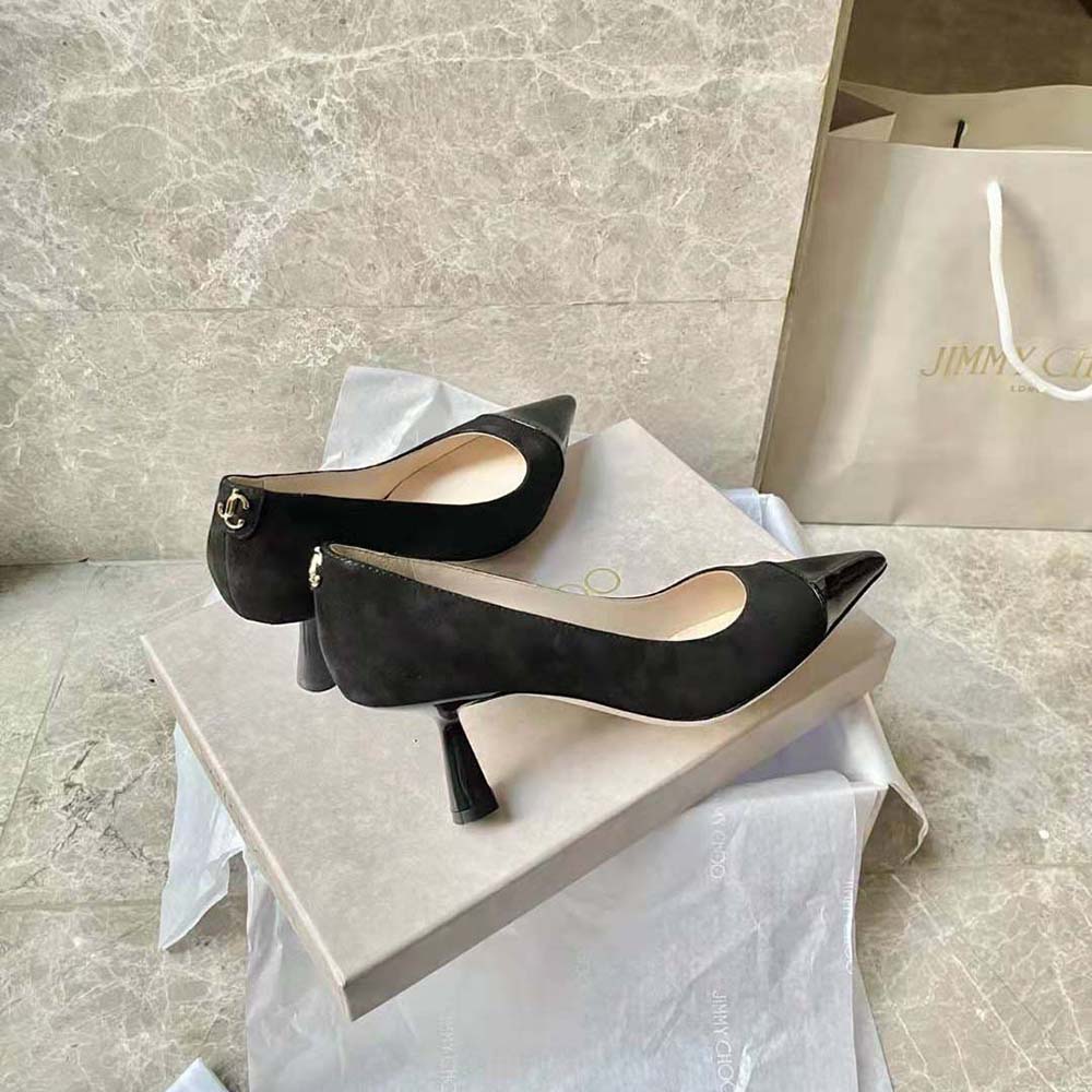Jimmy Choo Women RENE 65 Black Suede and Patent Leather Pointed Pumps - image 4