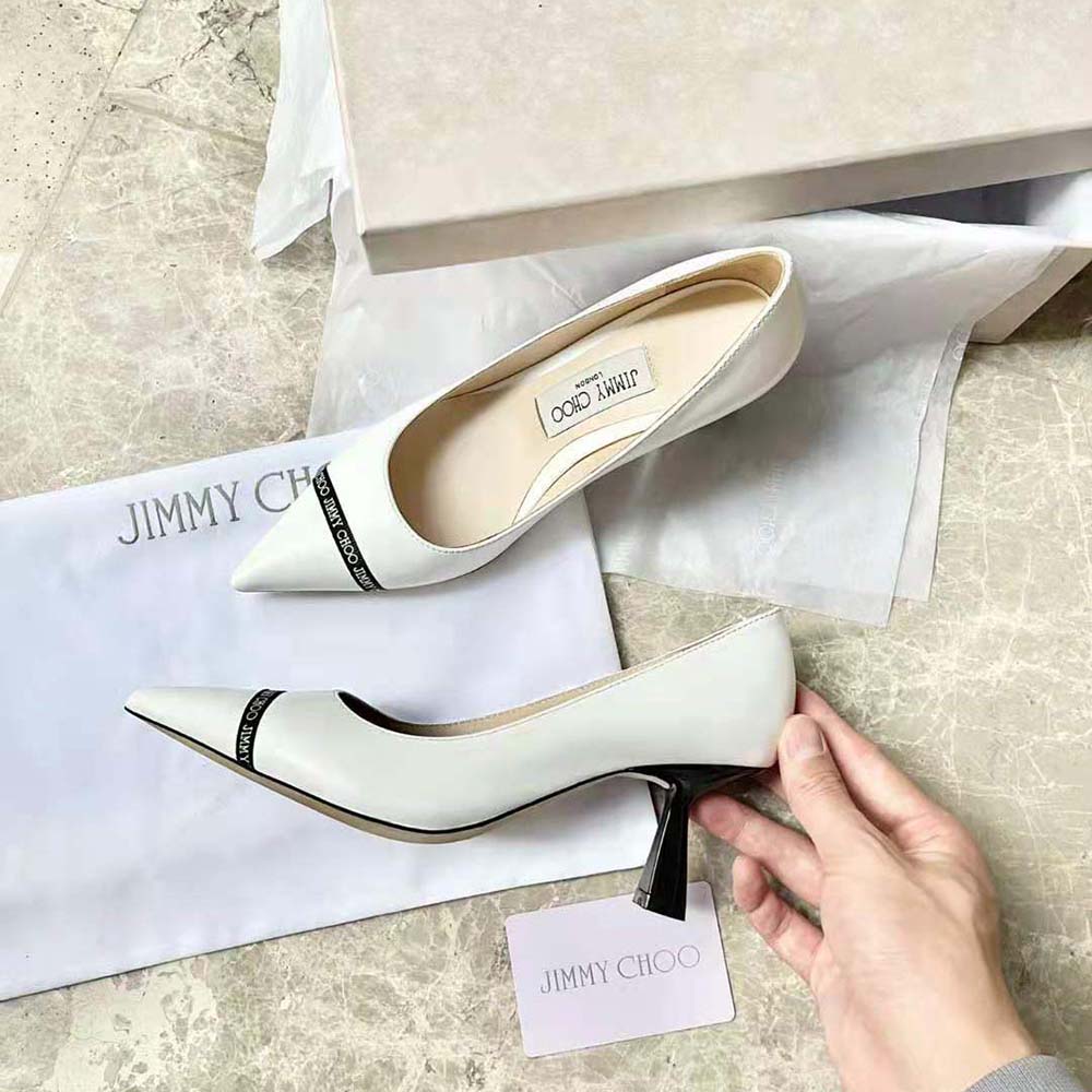Side profile showcasing the 65mm heel on Jimmy Choo Women RENE 65 pumps
