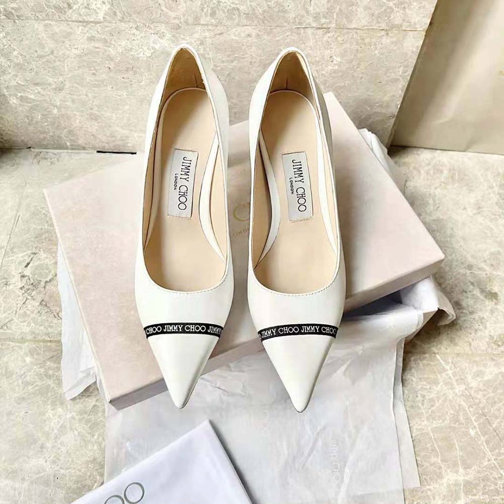 Jimmy Choo Women RENE 65 Latte Nappa Leather Pointed Pumps with Logo-Woven Ribbon - image 4