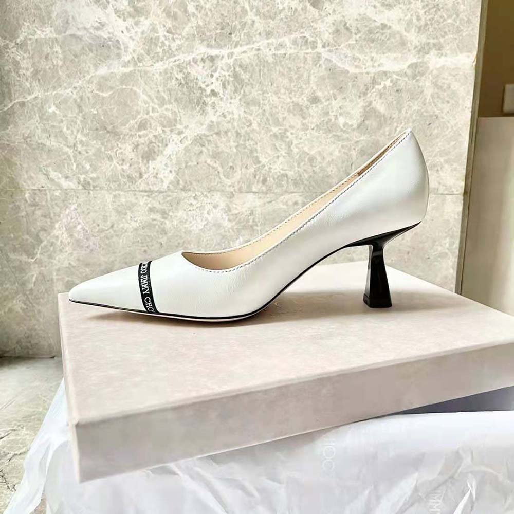 Jimmy Choo Women RENE 65 Latte Nappa Leather Pointed Pumps with Logo-Woven Ribbon - image 6