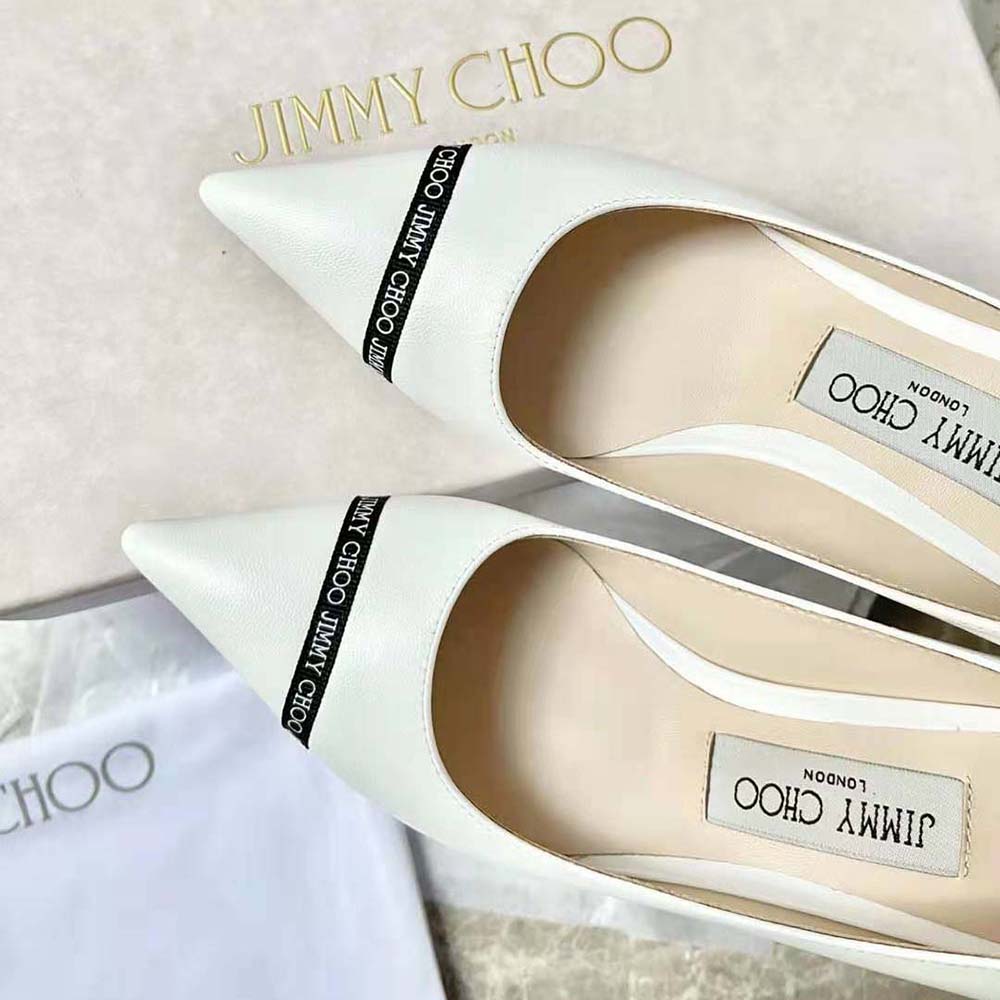 Jimmy Choo Women RENE 65 Latte Nappa Leather Pointed Pumps with Logo-Woven Ribbon - image 7