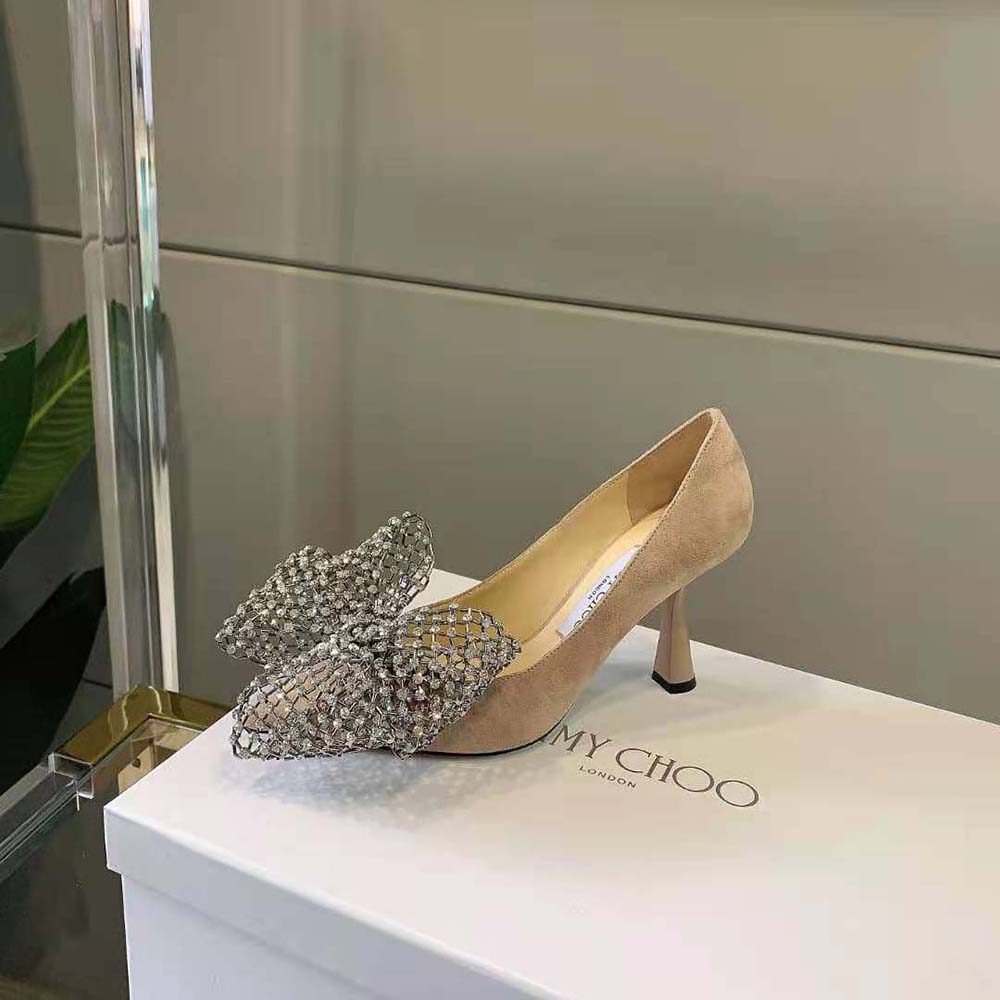 Jimmy Choo Women Seka 100 Ballet Pink Suede Pumps with Crystal Bow Clasp - image 4