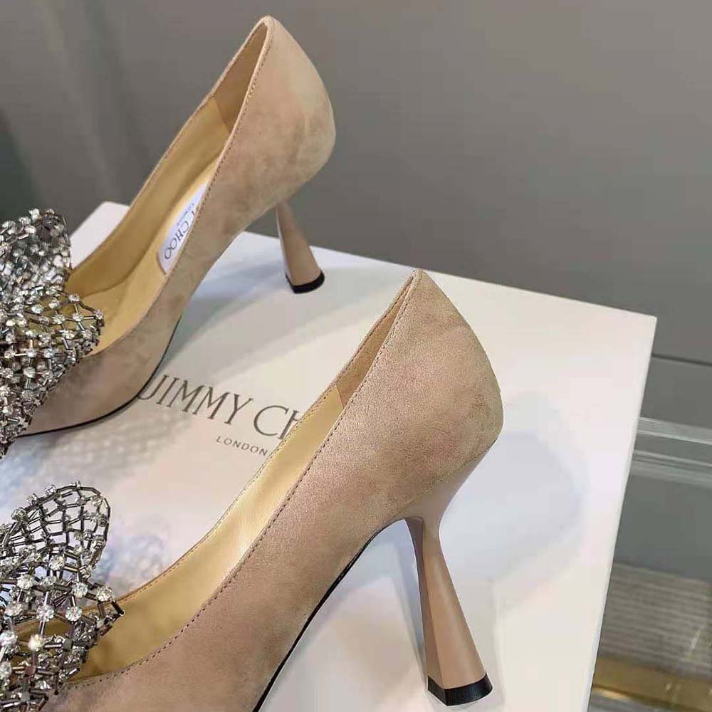 Jimmy Choo Women Seka 100 Ballet Pink Suede Pumps with Crystal Bow Clasp - image 9