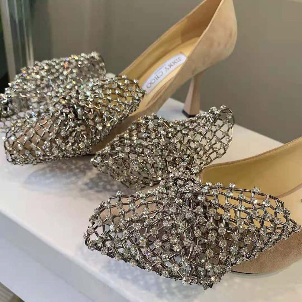Jimmy Choo Women Seka 100 Ballet Pink Suede Pumps with Crystal Bow Clasp - image 8