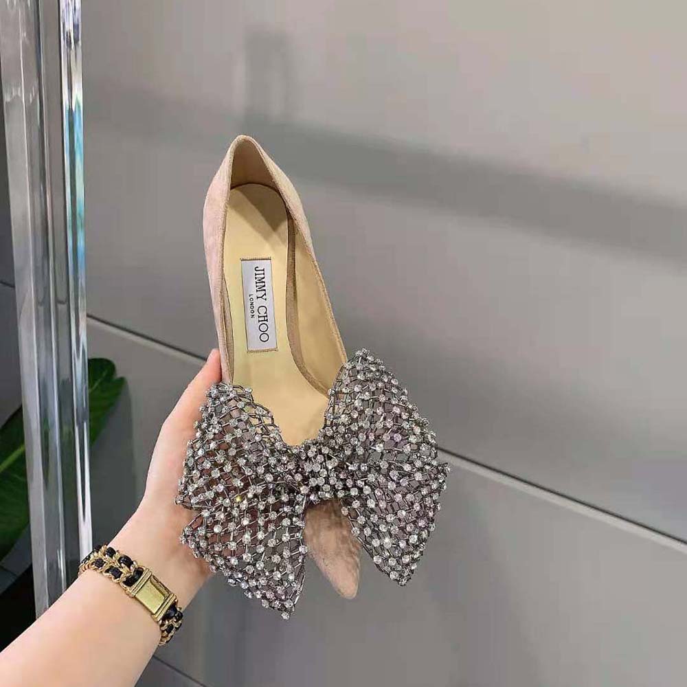 Jimmy Choo Women Seka 100 Ballet Pink Suede Pumps with Crystal Bow Clasp - image 6