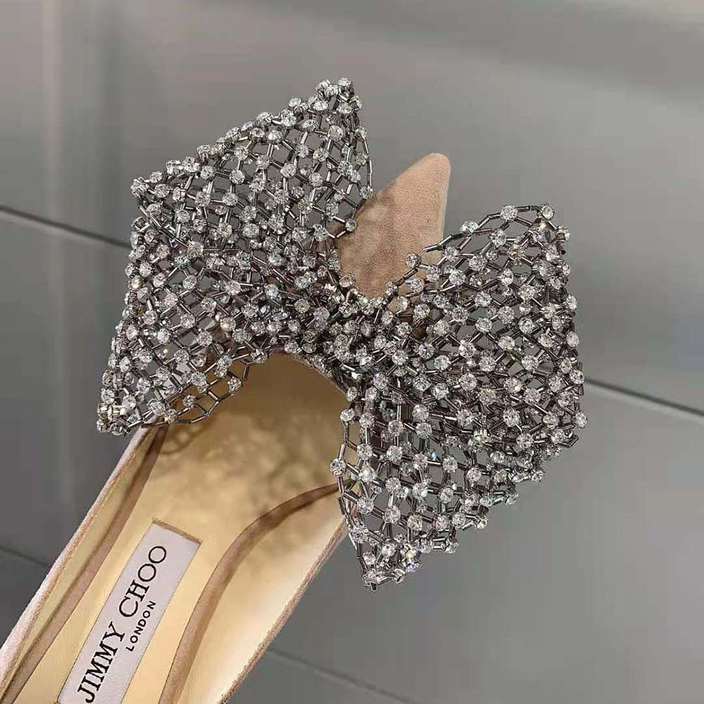 Jimmy Choo Women Seka 100 Ballet Pink Suede Pumps with Crystal Bow Clasp - image 7