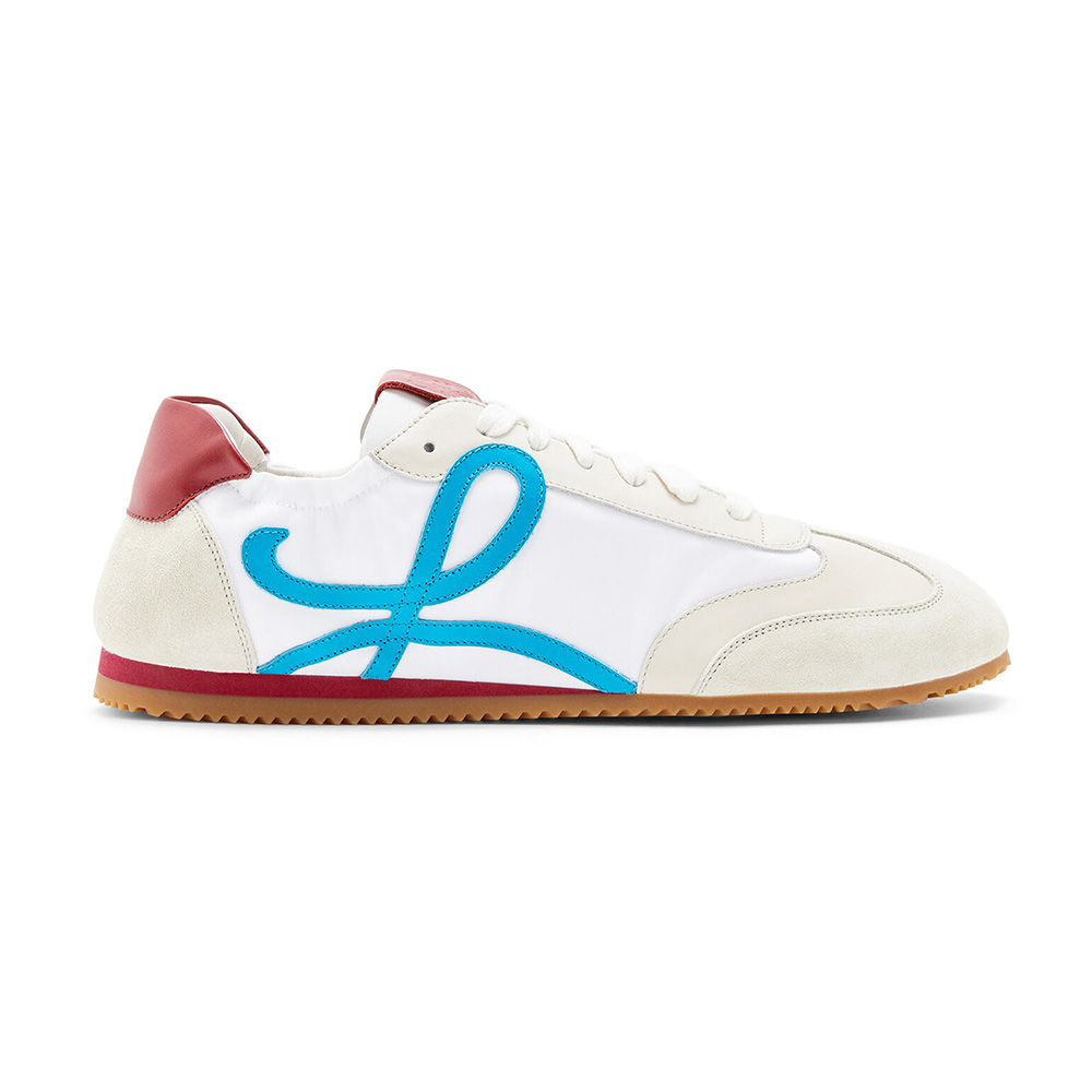 Side view of Loewe Unisex Ballet Runner in Blue nylon and calfskin