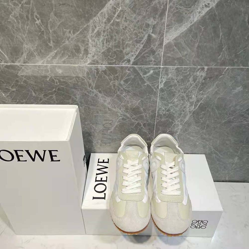 Close-up of white leather and nylon texture on Loewe Ballet Runner