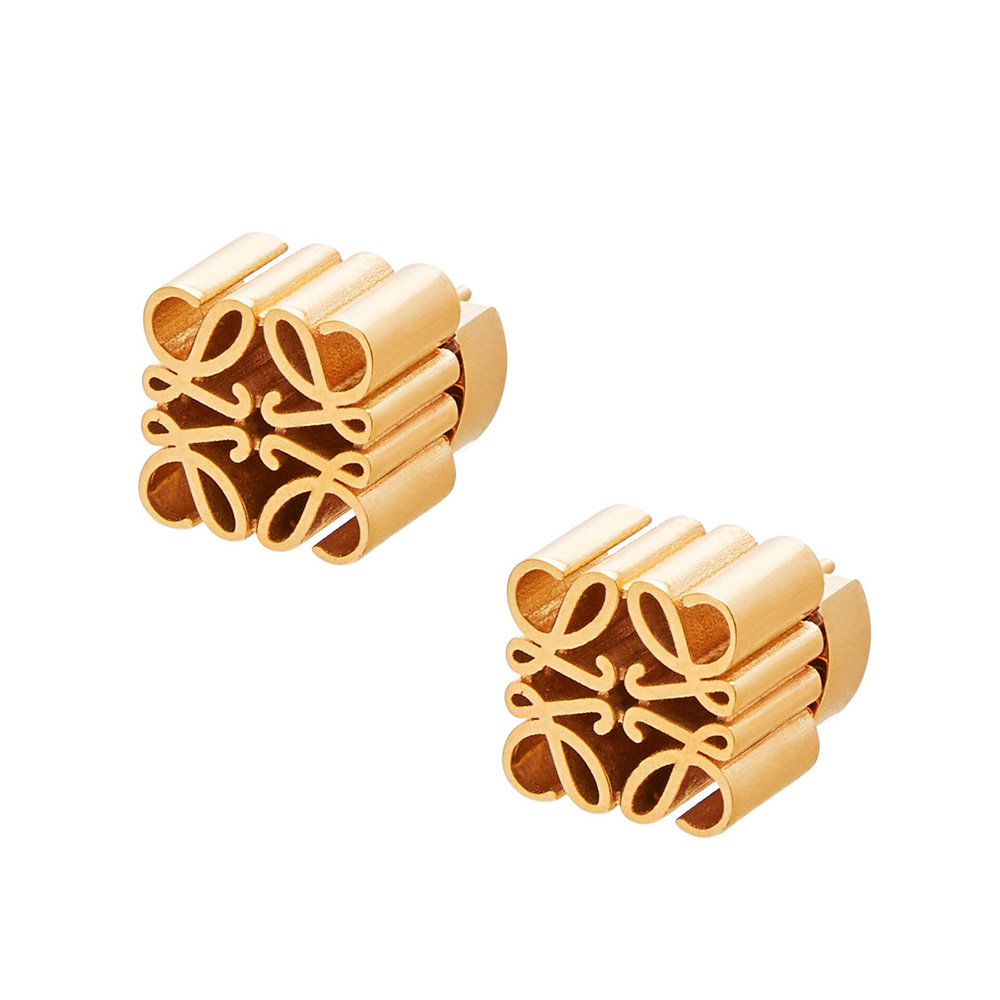 Front view of Loewe Women Anagram Earrings in gold metal