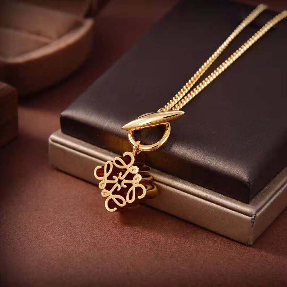 Side angle detail of gold clasp on Loewe Women Anagram Pendant Necklace in Metal