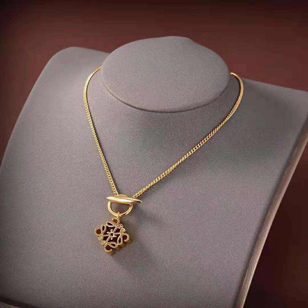 Loewe Women Anagram Pendant Necklace in Metal styled on minimalist white background