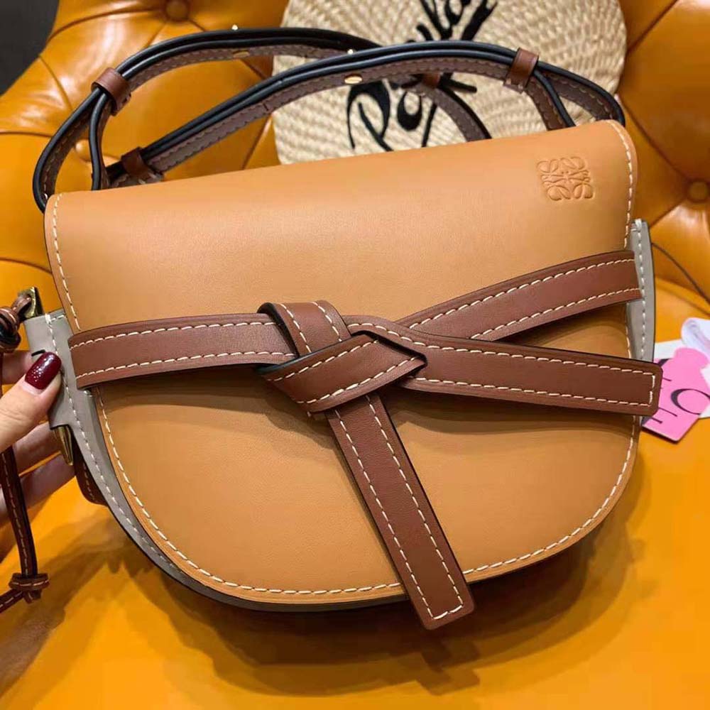 Close-up detail of knotted leather on Loewe Small Gate Bag