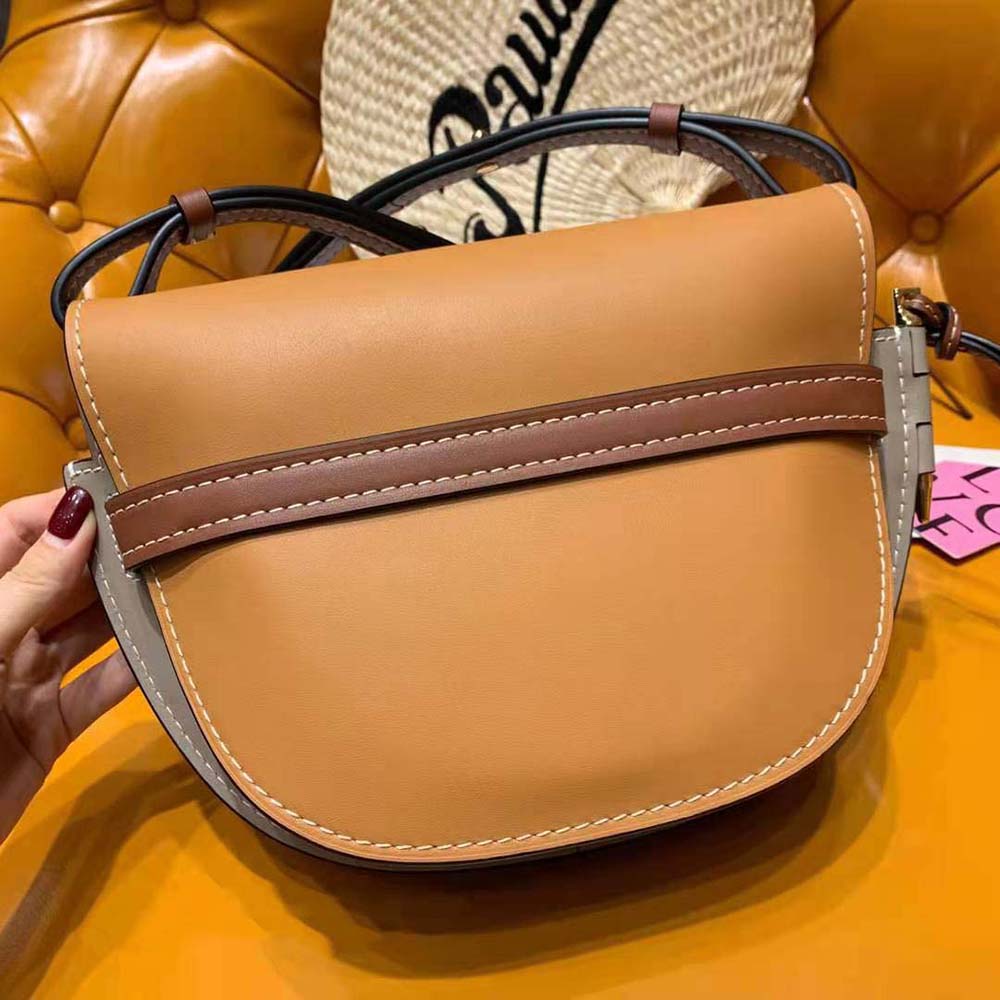 Side angle showing strap and silhouette of Loewe Small Gate Bag
