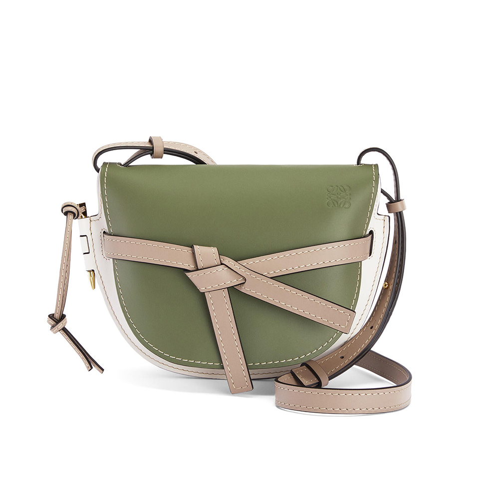 Front view of Loewe Women Small Gate Bag in Soft Calfskin-Green