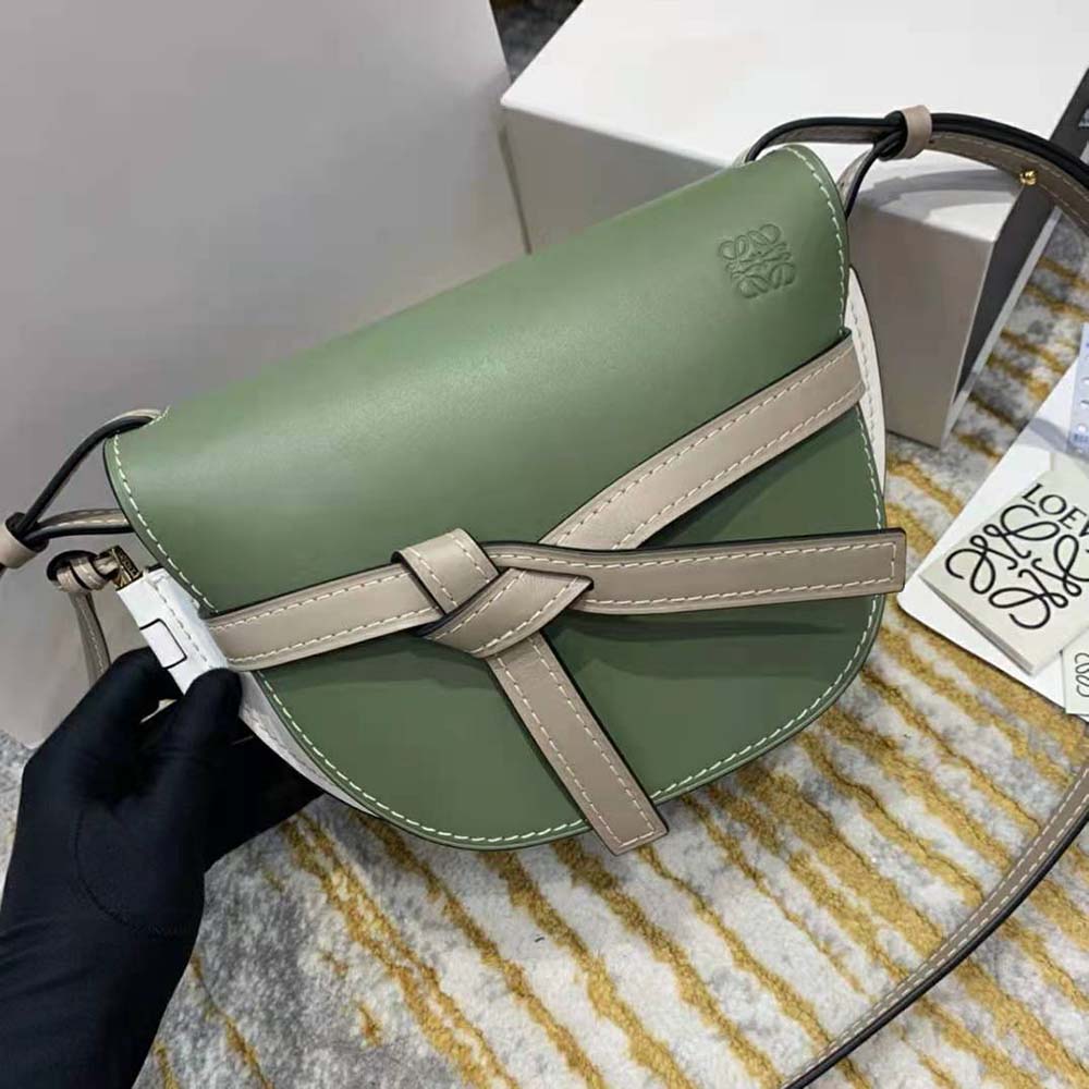 Close-up detail of knot and silver hardware on Loewe Women Small Gate Bag